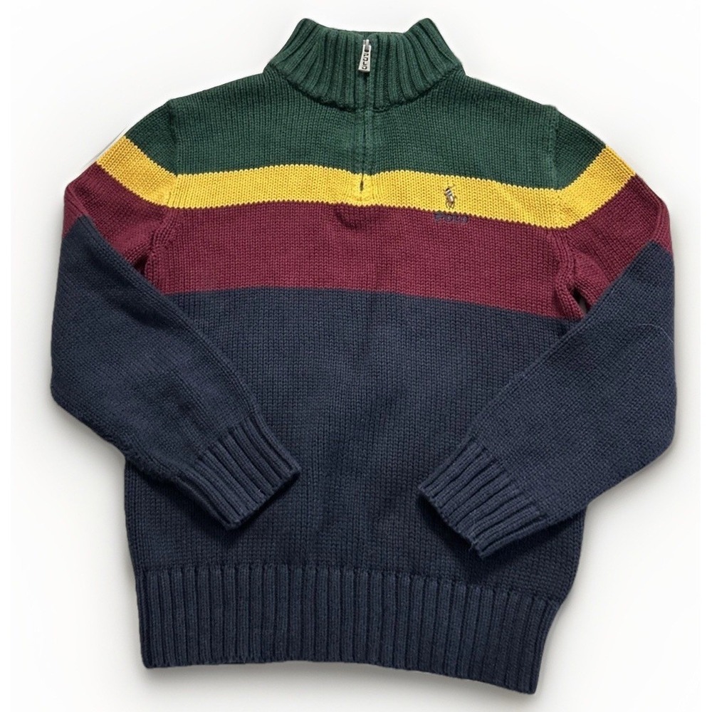Polo Ralph Lauren Mock Neck 1/4 Zip Pullover Sweater Sz 7 Colorblock CLEAN